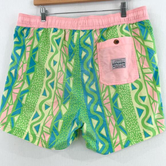 Party Pants Men's Vibrant Neon Swim Trunks XL Swimming Fun Print Pink Green 5" - Picture 2 of 8